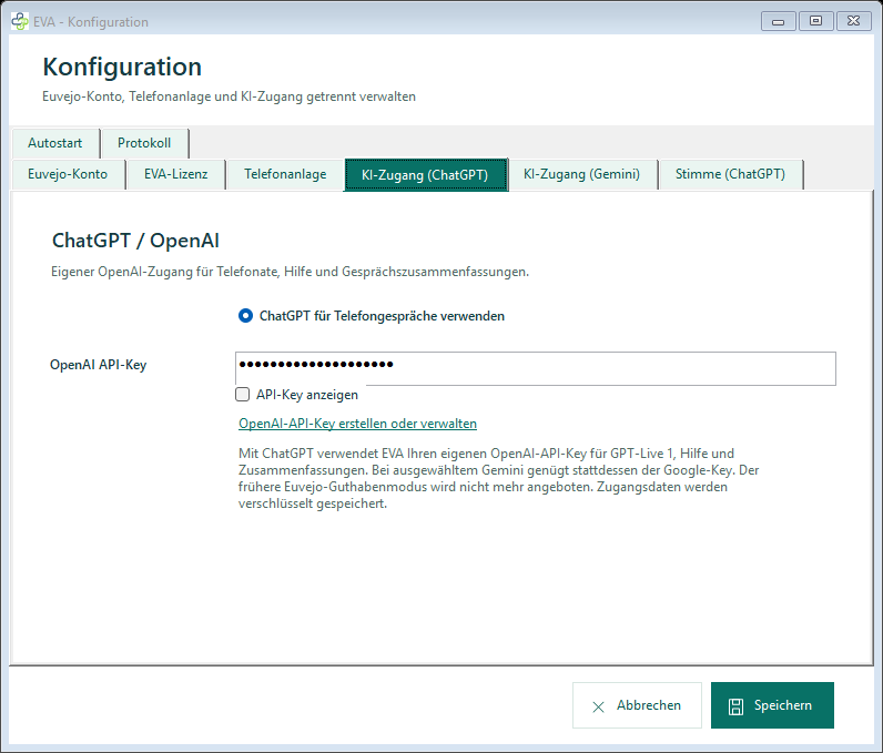 EVA: Konfiguration des eigenen OpenAI-Keys für ChatGPT